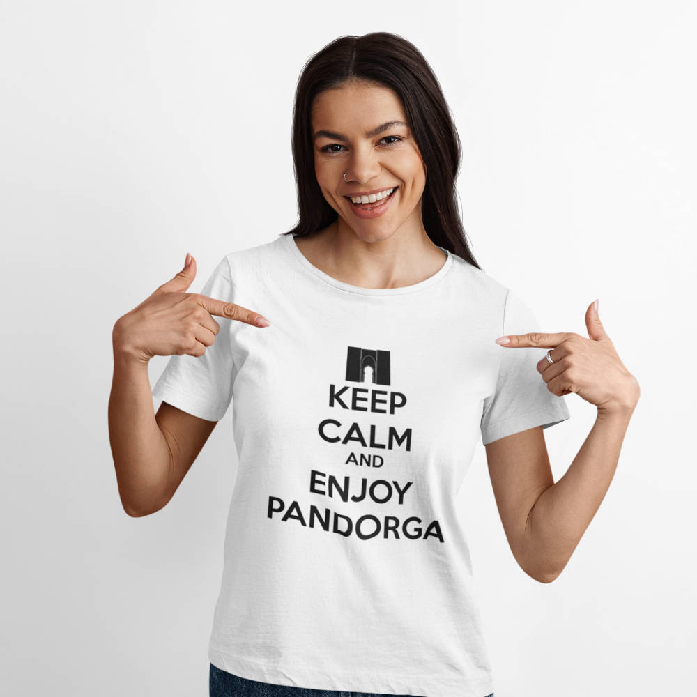 Camiseta blanca de moza keep calm an enjoy pandorga