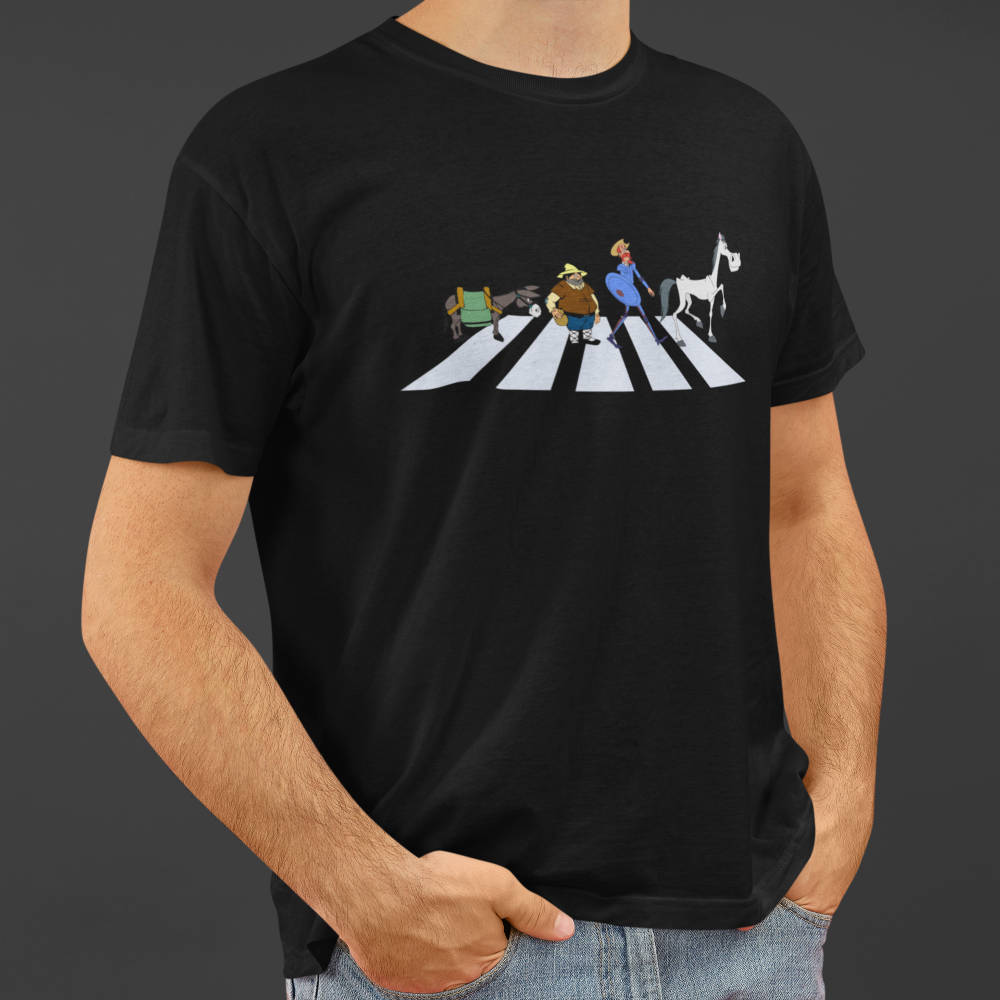 camiseta-chico-hombre-personalizada-graciosa-chula-friki-dibujos-quijote-abbey-road-negro-oferta-locuramanchega-la-mancha